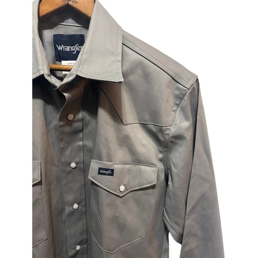 Vintage Wrangler Gray Pearl Snap Work Shirt Heavy Canvas USA Mens Medium NWOT - Picture 2 of 6